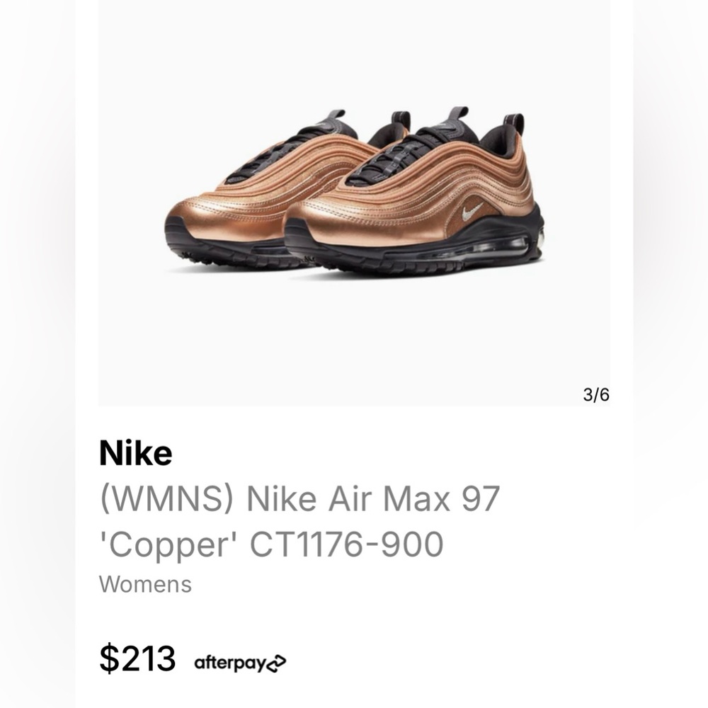 Nike wmns Air Max 97 “Copper”, limited edition, sz 8. Resale value $213+